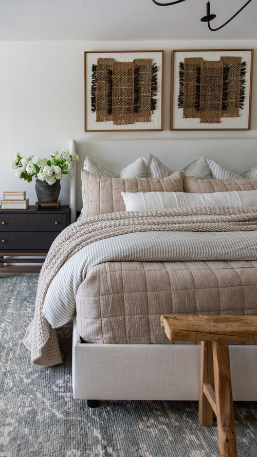 My formula for a bed that looks extra cozy: oversized Euro shams + a textured quilt…