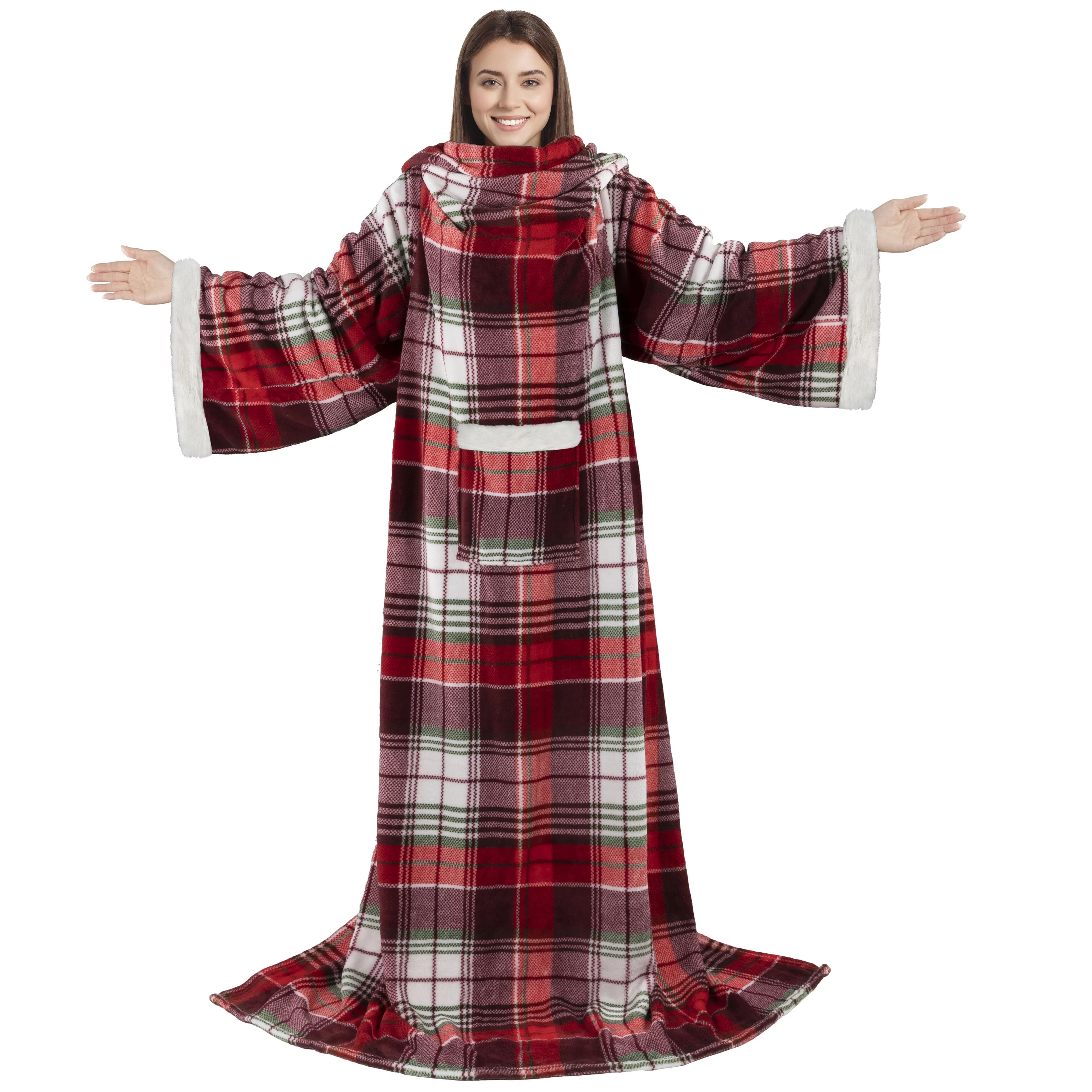 PAVILIA Fleece Blanket with Sleeves for Women Men Adults, Wearable Blanket Warm Soft Plush, Hug S... | Walmart (US)