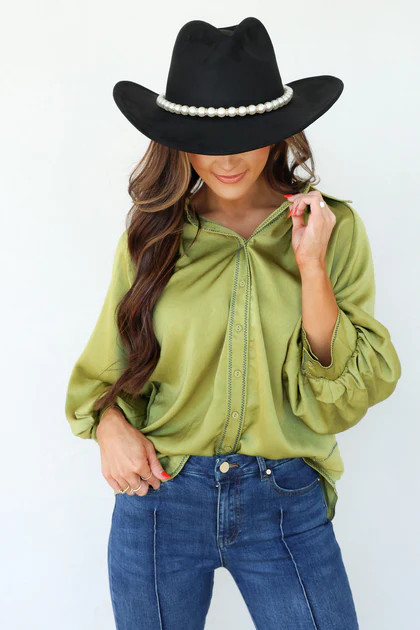 Come to Know Olive Long Sleeve Bubble Blouse | The Willow Tree