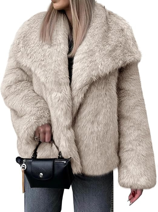 Cicy Bell Womens Faux Fur Coat Winter Shaggy Casual Oversized Lapel Jacket | Amazon (US)