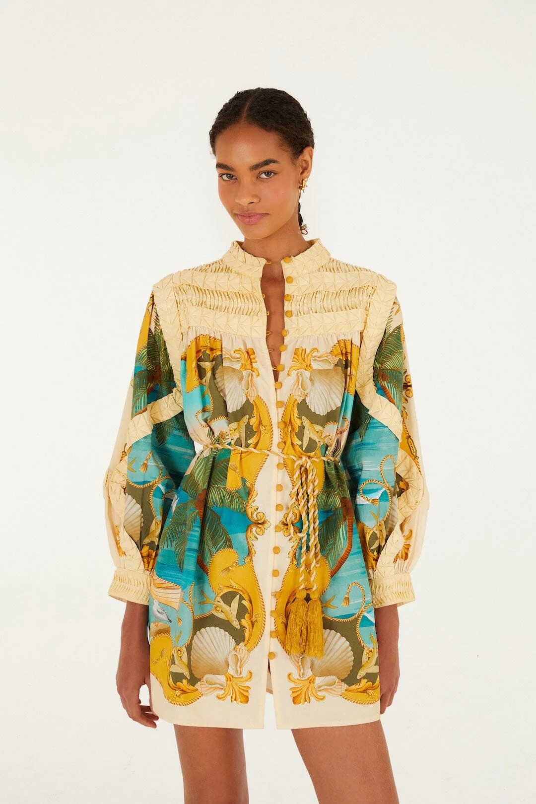 Sand Royal Sea Smocked Organic Cotton Mini Dress | FARM Rio | FarmRio (US)