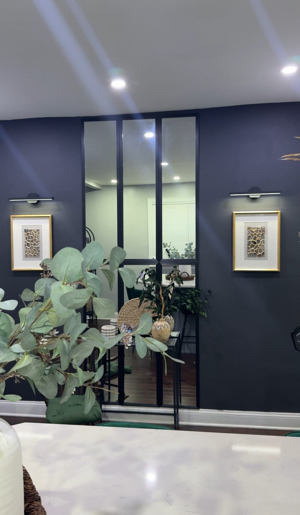 Bringing elegance to the walls! ✨ I finally finished this stylish wall setup — featuring minimalist gold-framed artwork, sleek modern picture lights, and a perfectly styled mirror centerpiece that reflects the space beautifully. The lights highlight the art just right, creating a warm and gallery-like vibe at home.
Loving how everything came together — what do you think? 🎨🖼💡 #InteriorDesign #WallArt #GalleryWall #ModernHome #PictureLights #HomeDecorInspo #FramedArt