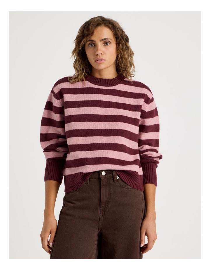 Grab Denim Round Neck Jumper in Lilas/Burgundy Stripe Burgundy L | Myer