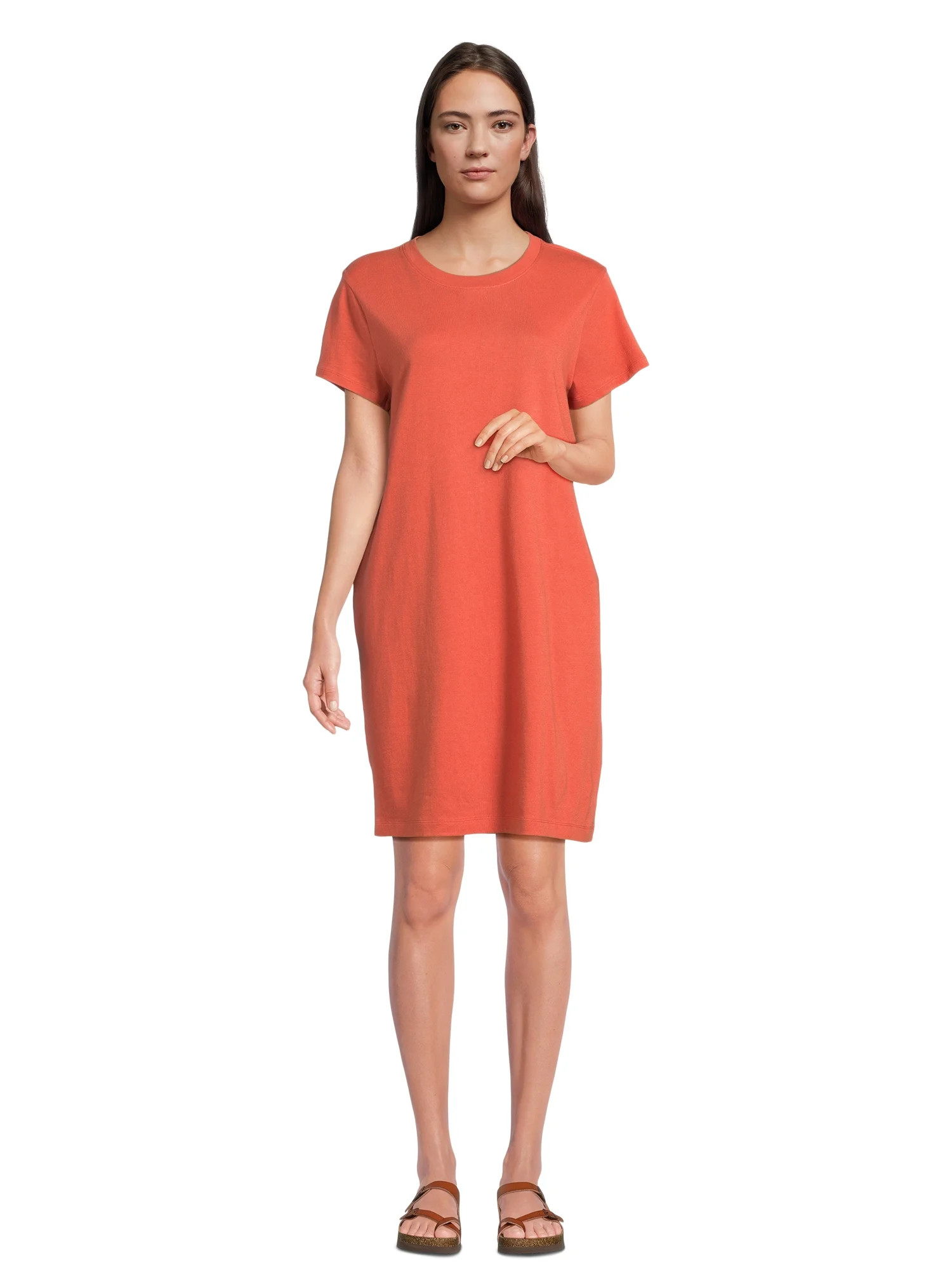 Time and Tru Women's Cotton T-Shirt Dress with Short Sleeves, Sizes S-XXXL | Walmart (US)