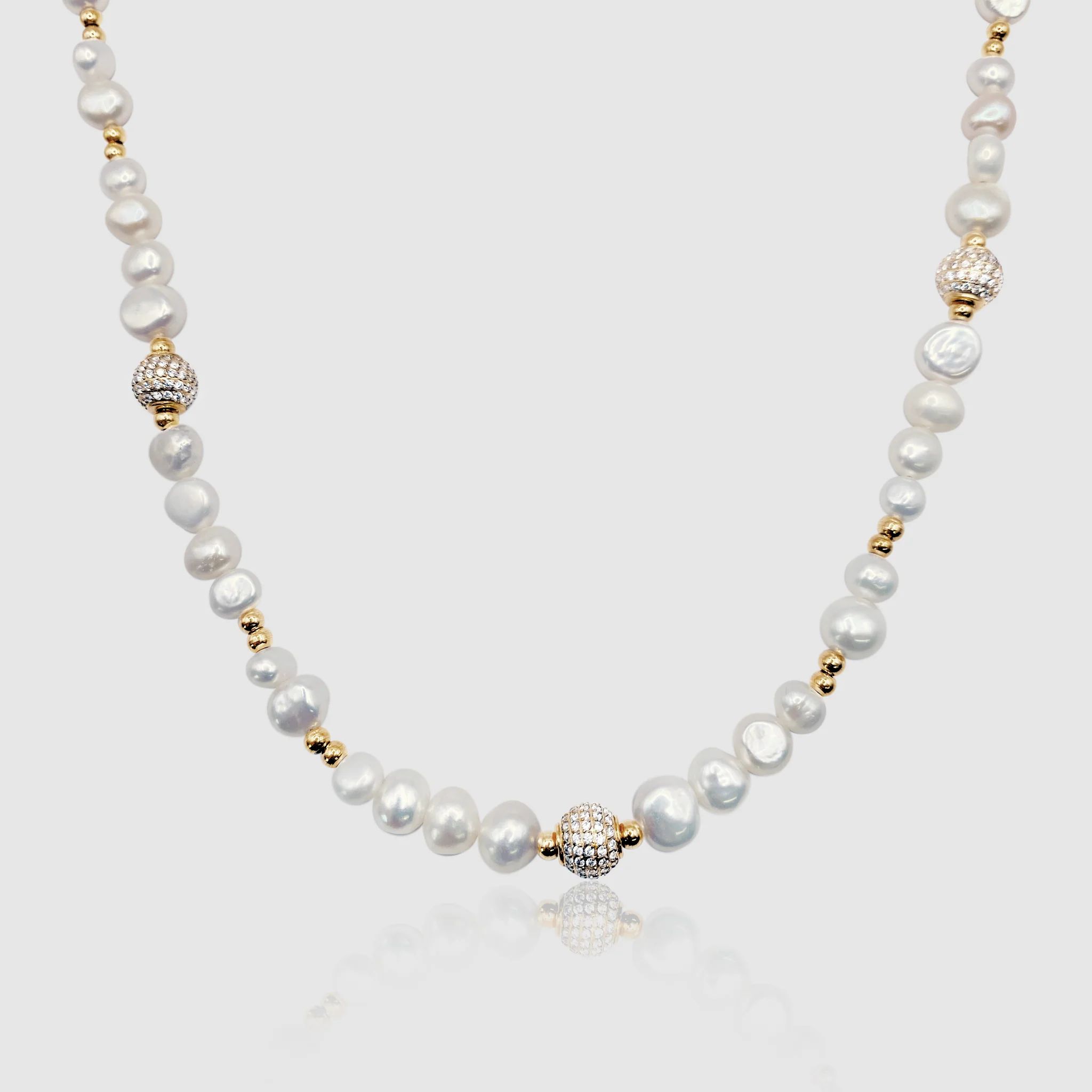 Iced Beaded Real Pearl Necklace (Gold) | Craftd London (US)