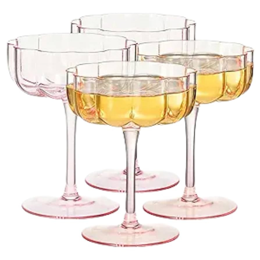 Khen Flower Vintage Wavy Glass Coupes Martini, Champagne & Cocktail Coupes - Set of 4-7oz Colorfu... | Amazon (US)