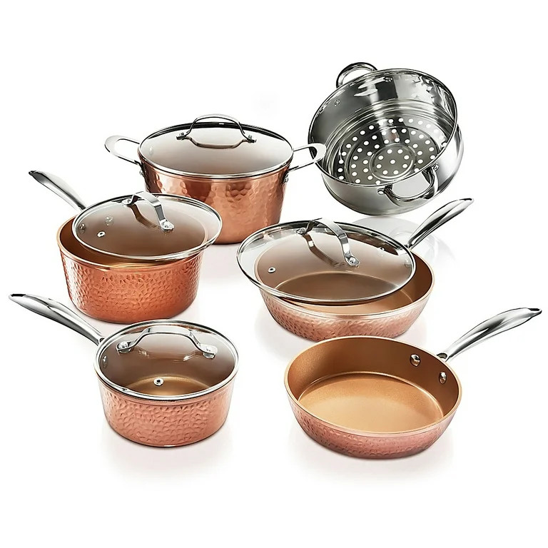Gotham Steel Hammered 10 Piece Hammered Cookware Set, Oven Safe, Dishwasher Safe - Elegant Pots &... | Walmart (US)