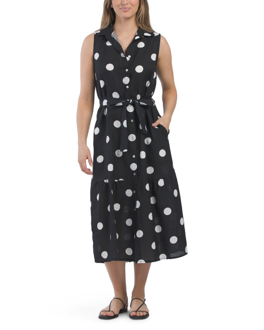 Made In Italy Linen Blend Polka Dot Dress | TJ Maxx