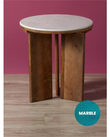 22in Marble Top Wooden Side Table | HomeGoods