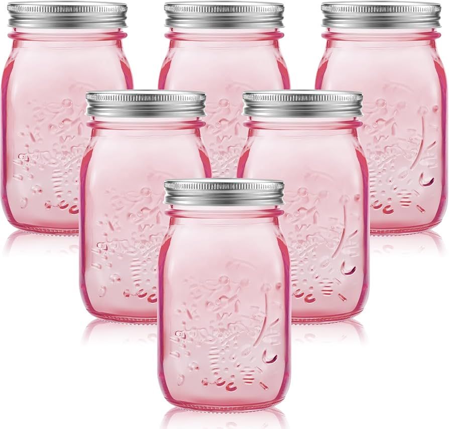 Yinder 6 Pack 32 oz Mason Jars with Lids Wide Mouth Colored Canning Jars Glass Container for Stor... | Amazon (US)