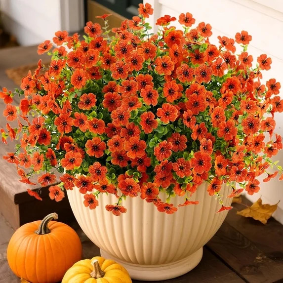 12 Bundles Artificial Fall Flowers Outdoor Fake Mums , Faux Flower Daisy with Eucalyptus Leaves F... | Walmart (US)