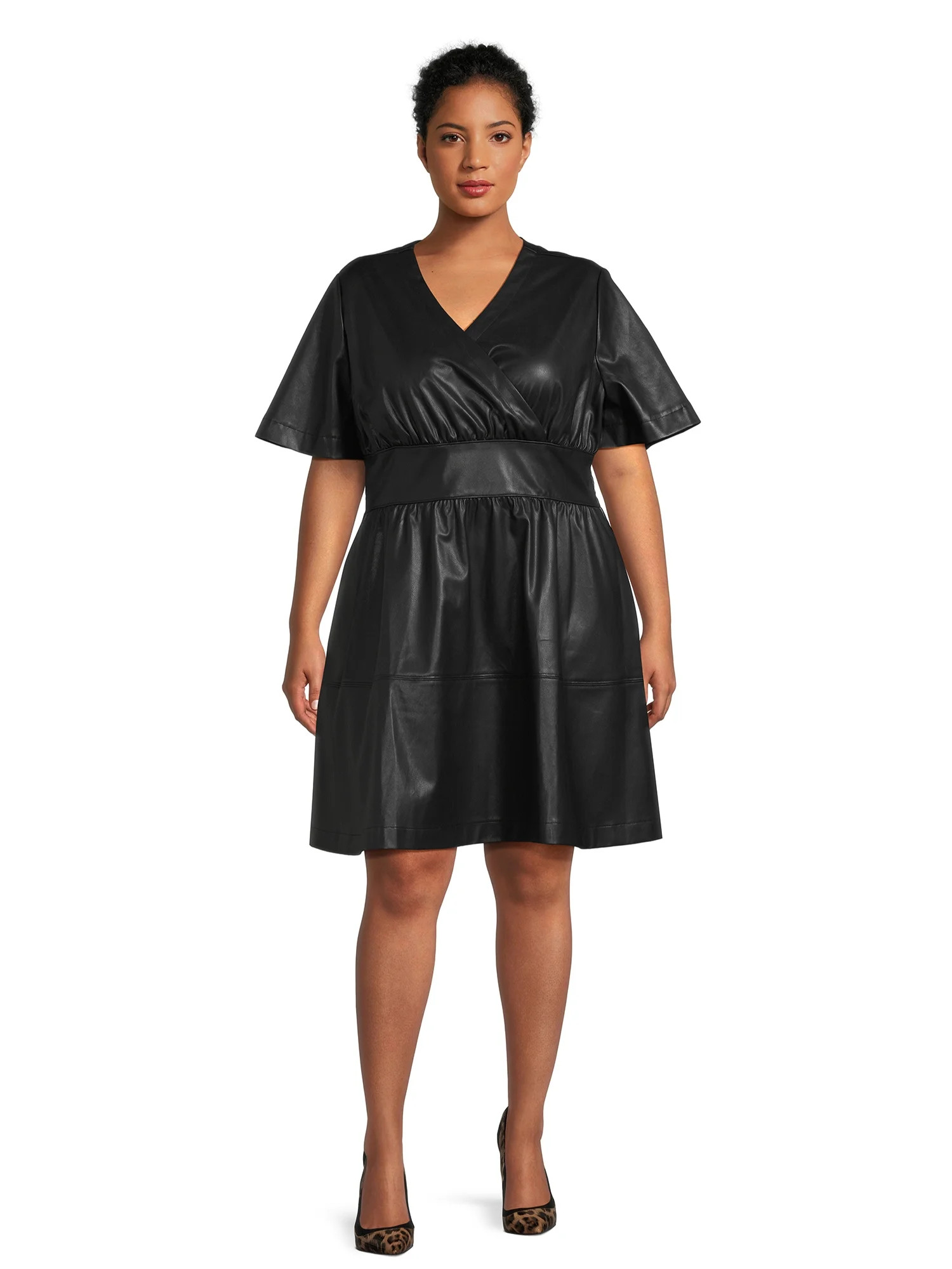 Terra & Sky Plus Size Knee Length Faux Leather Dress | Walmart (US)