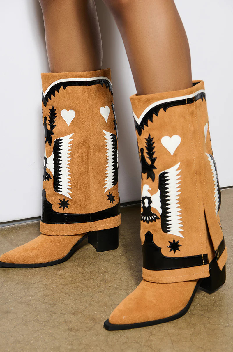AZALEA WANG HIKARU BROWN FAUX SUEDE WESTERN BOOT | AKIRA