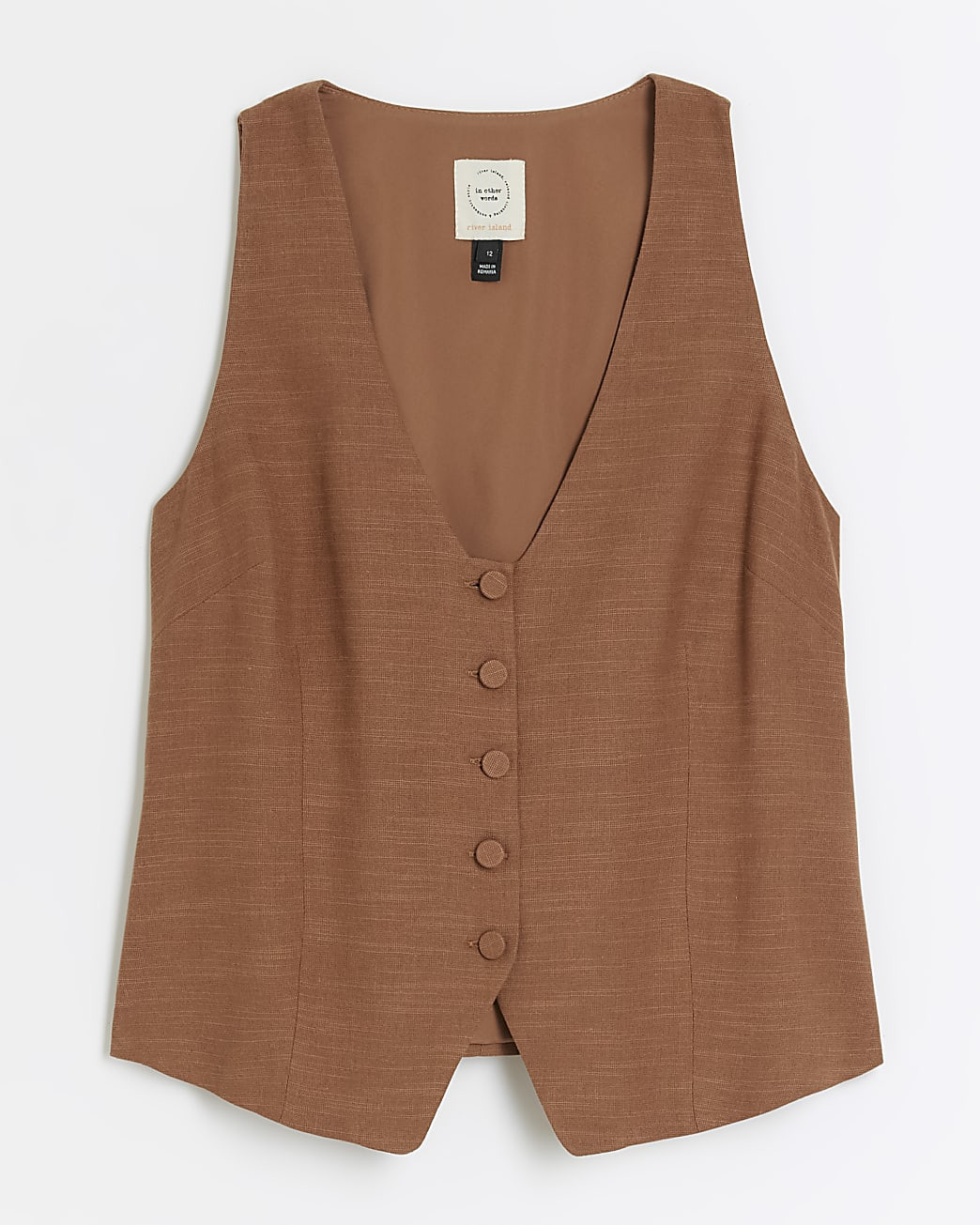 Brown button up waistcoat with linen blend | River Island (UK & IE)