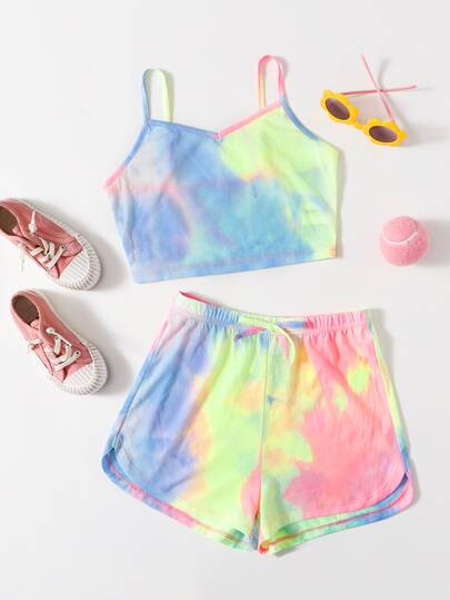 SHEIN Teen Girls Tie Dye Cami Top & Shorts Set | SHEIN