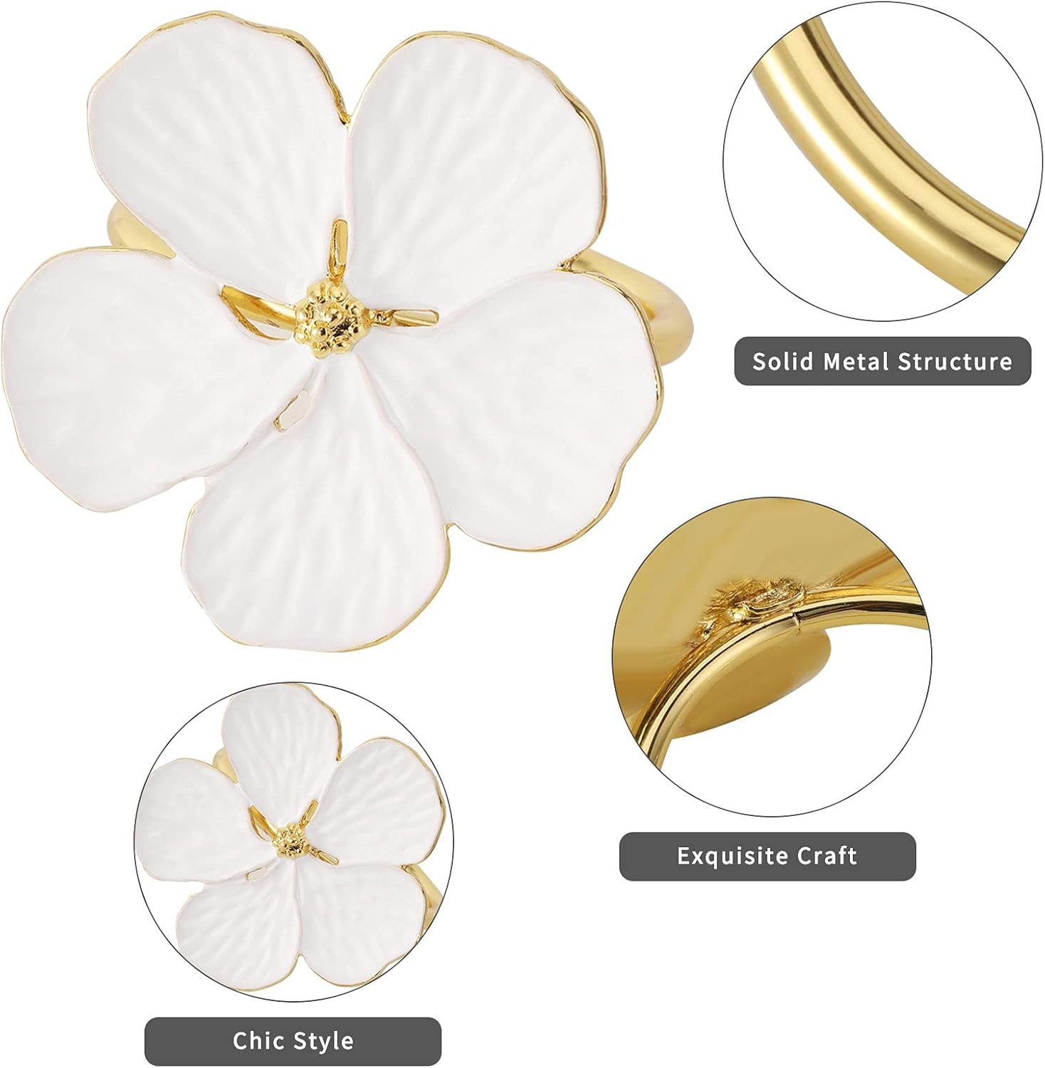 Lewondr Napkin Rings, Set of 6 Flowers Napkin Ring Holders Dinner Tables Rings Elegant Ornament T... | Amazon (US)