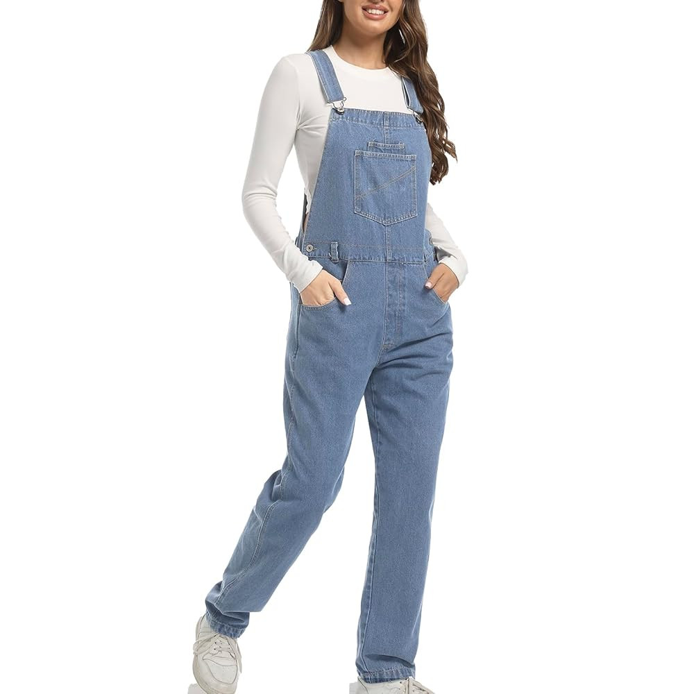 Womens Denim Overalls Jean Bib Ladies Baggy Loose Fit Causal Overall Adjustable Straps Work Jumps... | Amazon (US)