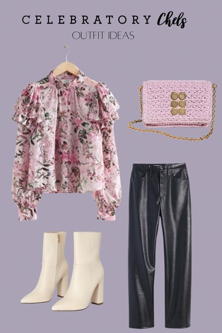 Faux leather pants
Crochet clutch
Heeled boots
Mock neck floral blouse
Ruffles
Business casual
Office outfit
Workwear style


#LTKstyletip #LTKshoecrush #LTKworkwear