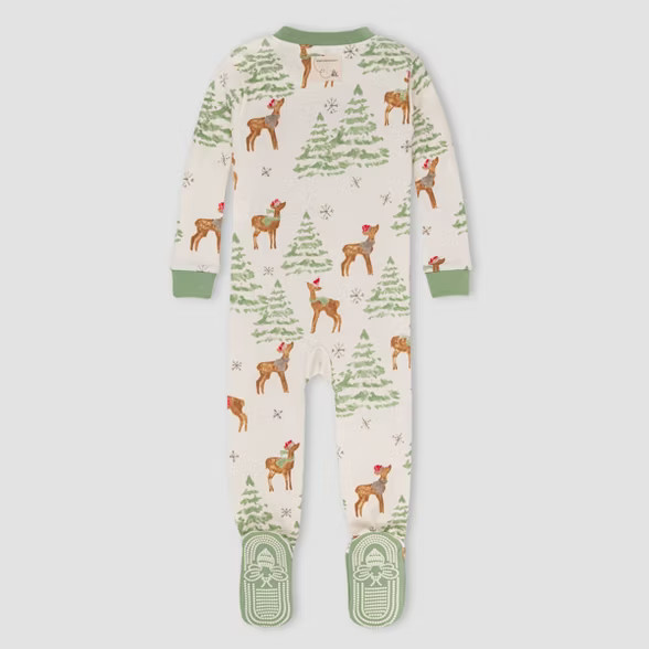 Burt's Bees Baby® Baby 'Deer with Trees' Organic Cotton Tight Fit Footed Pajama - Light Green | Target