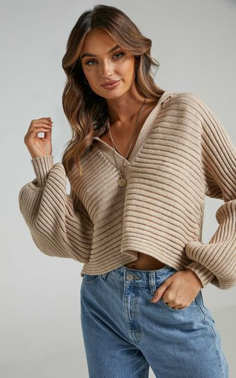 Elata Jumper - Oversized Collar Jumper in Beige | Showpo (US, UK & Europe)