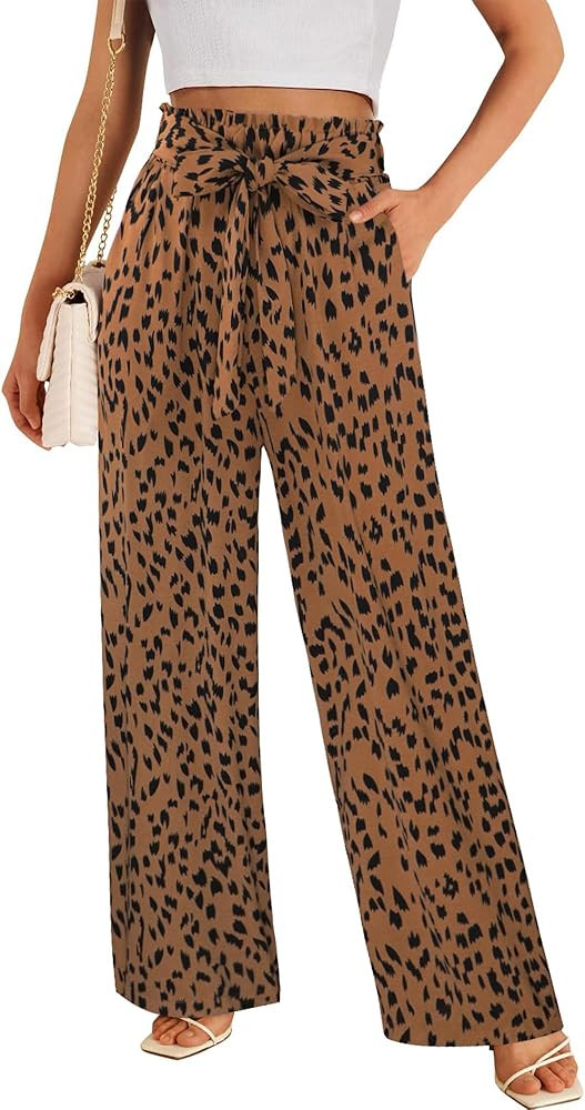 ECOWISH Palazzo Pants for Women Casual 2025 Summer Loose Baggy Wide Leg Flowy High Waisted Polka ... | Amazon (US)