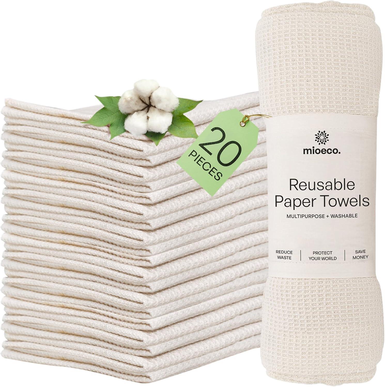 20 Pack Reusable Kitchen Paper Towels, Organic Dish Cloths | Amazon (US)