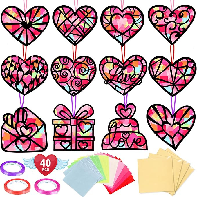 Renbuzhu 40PCS Valentines Day Crafts: Paper Heart Suncatchers, Christmas Valentine's Classroom DI... | Amazon (US)