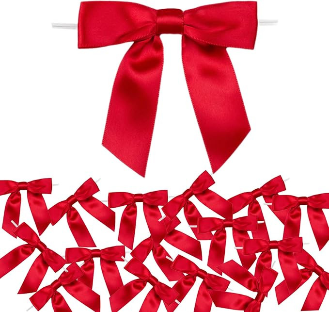3.5 Inches Red Bows, 50pcs Satin Ribbon Twist Tie Bows for Treats, Gift Wrapping, Christmas Decor... | Amazon (US)
