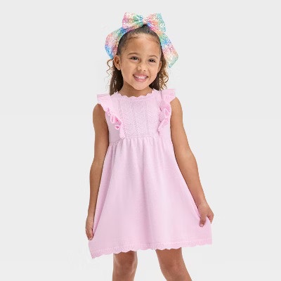 Toddler Girls' Sweater Ruffle Dress - Cat & Jack™ Light Pink 3T: Sleeveless, Pullover | Target