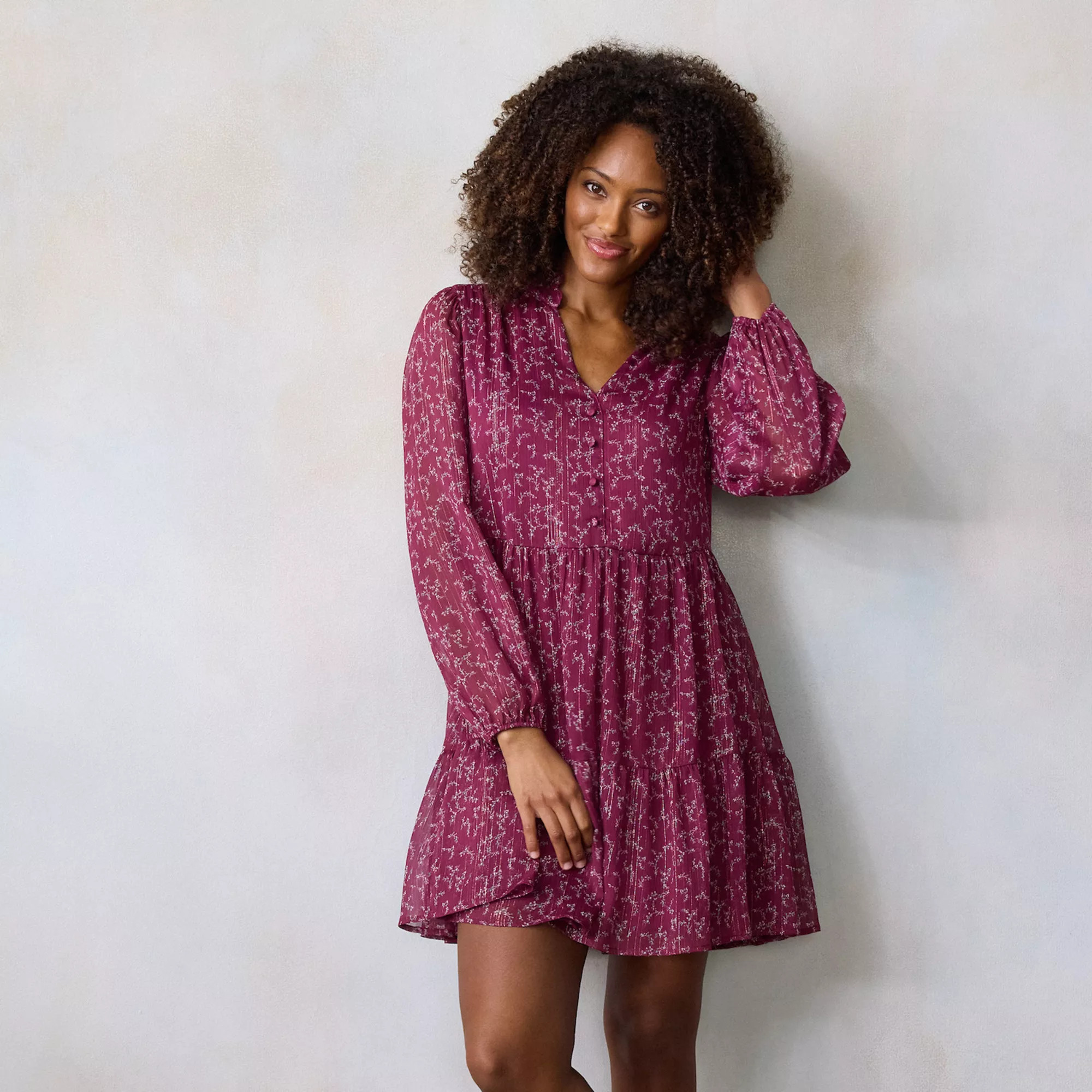 Petite LC Lauren Conrad Babydoll Tiered Shirt Dress | Kohl's