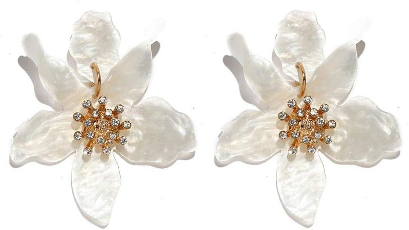 6CM Bohemian Luxury Oversize Resin Big Flower Earrings, Resin&Acrylic Stud Earring For Women, Sta... | Amazon (US)