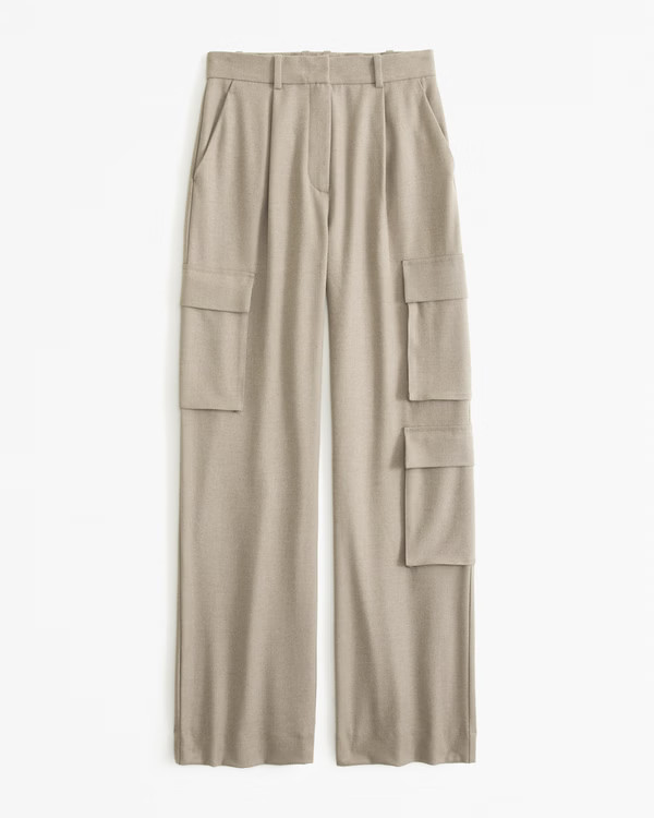 Brushed Suiting Tailored Cargo Wide Leg Pant | Abercrombie & Fitch (US)