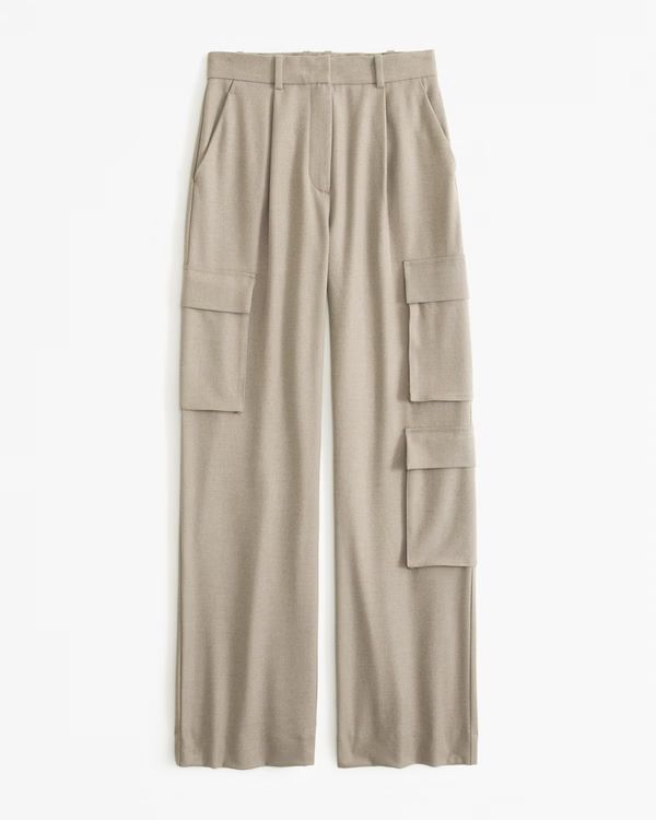 Brushed Suiting Tailored Cargo Wide Leg Pant | Abercrombie & Fitch (US)