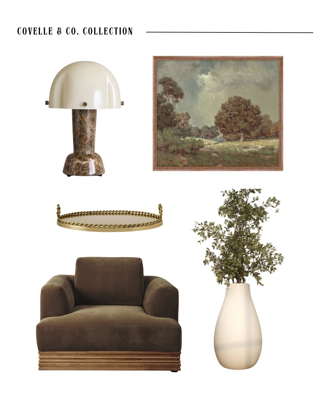 Green is having a moment—but this isn't the trend you're thinking of.

Covelle & Co. Collection | Verdant Luxe is where rich olive tones, warm marble, sculptural accents, and timeless brass details come together to create a space that feels grounded, elevated, and effortlessly sophisticated.

This week's collection features:
• A stunning brown marble lamp from Soho Home
• A gold metal tray from Target (because luxury doesn't always require the luxury price tag)
• Textured wall art from Rejuvenation
• A sculptural vase from AllModern
• An olive green statement chair from House of Leon

The best interiors aren't built around one expensive piece—they're curated through thoughtful layering, mixing investment pieces with accessible finds to create a home that feels collected over time.

✨ Save this collection for your next room refresh, send it to someone who can't resist a green moment, and tell us which piece you'd bring home first.

#CovelleAndCo #VerdantLuxe #InteriorDesign #LuxuryInteriors #HomeDecorInspo

#LTKHome #LTKSaleAlert #LTKmorningroutine