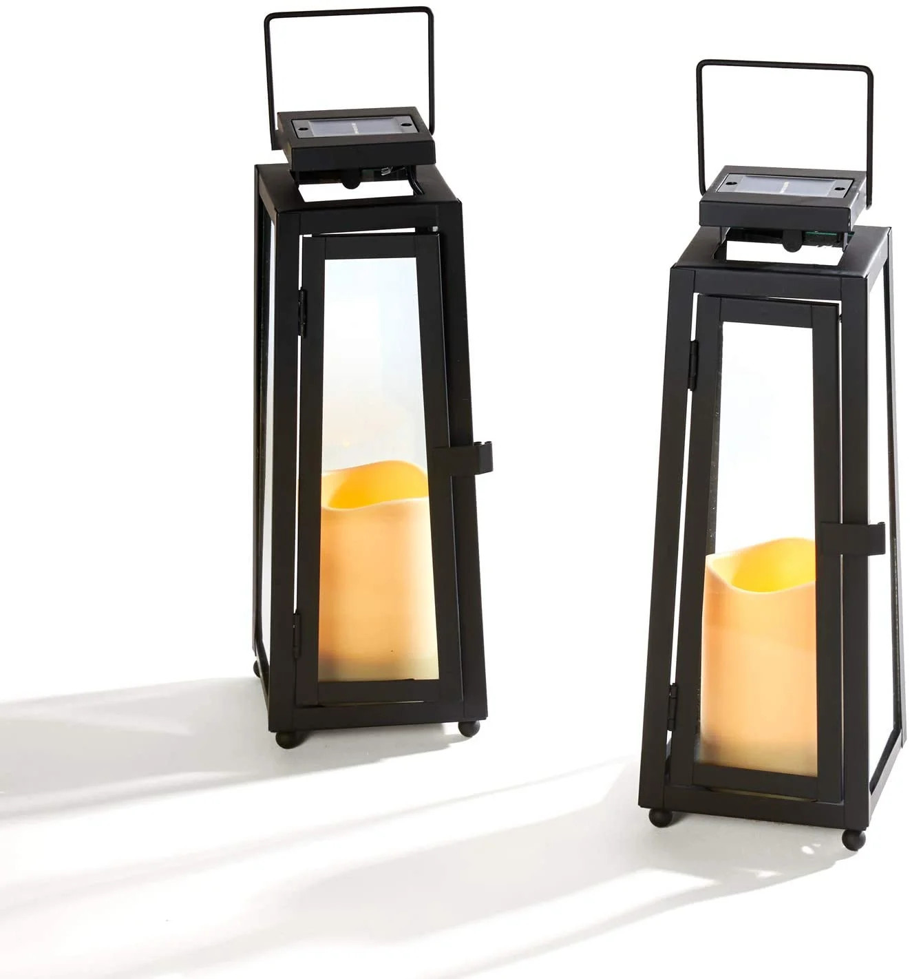 LampLust Quincy Black Medium Solar Metal Lanterns, Set of 2 - 4 x 11" Outdoor Lanterns with Flame... | Walmart (US)