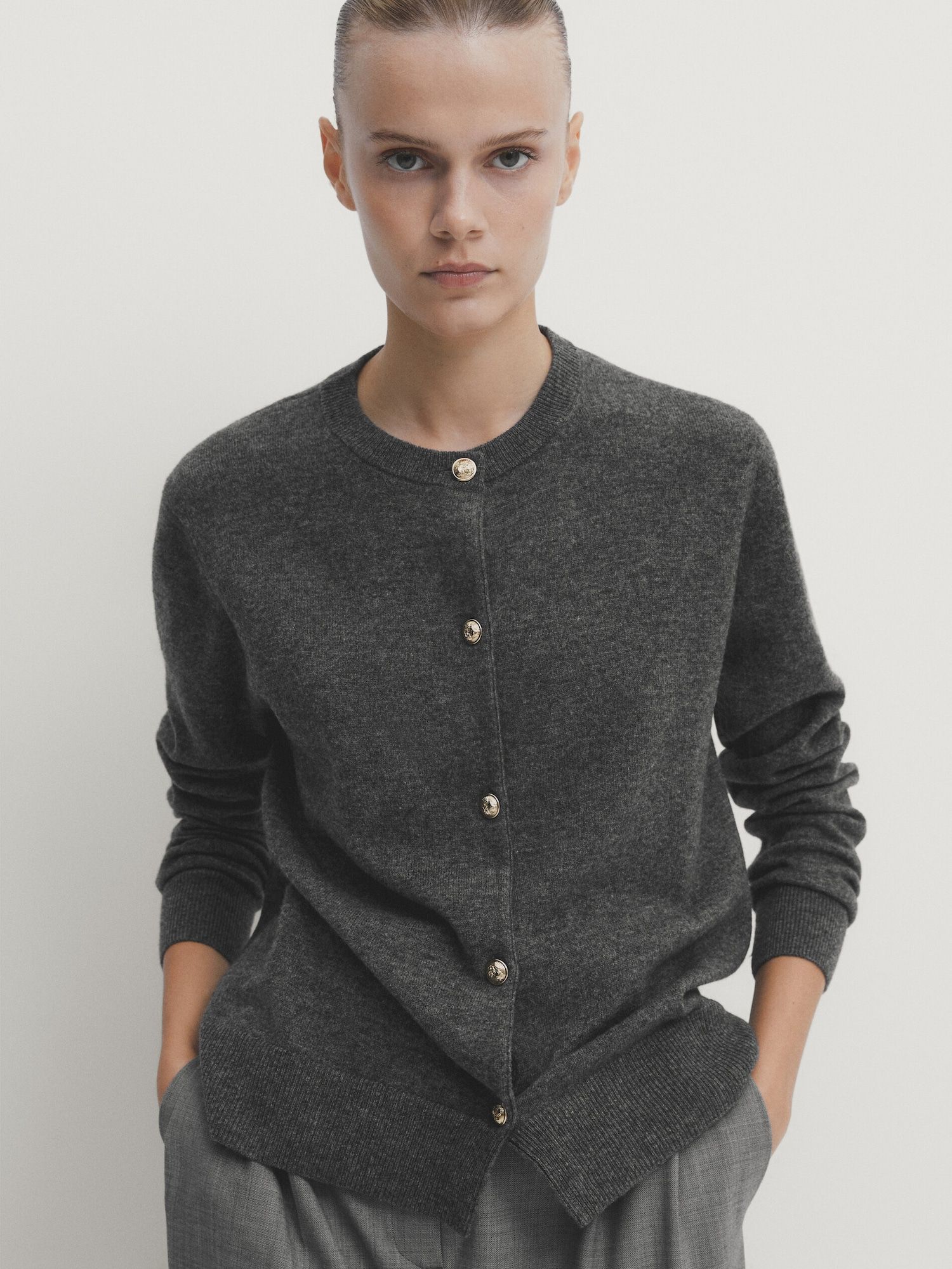 Wool blend cardigan with buttons | Massimo Dutti UK