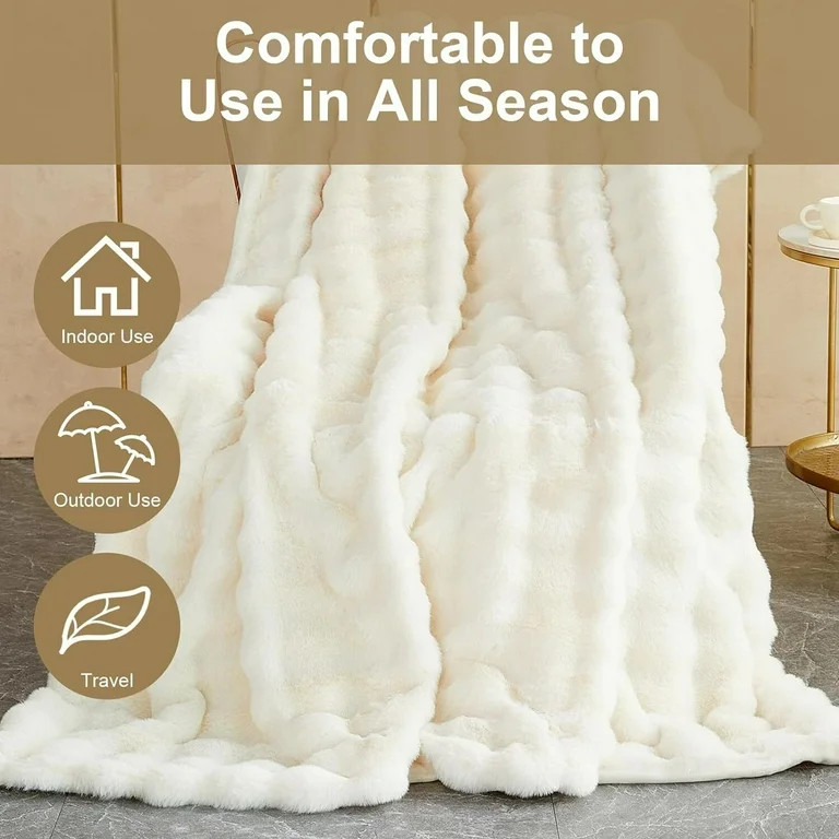 TOPCHANCES Faux Fur Throw Blankets, Soft Luxury Rabbit Plush Blanket, Fleece Throw Blanket for So... | Walmart (US)