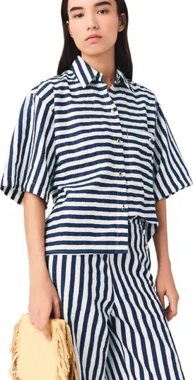 maje Cropped linen-blend shirt | Nordstrom | Nordstrom
