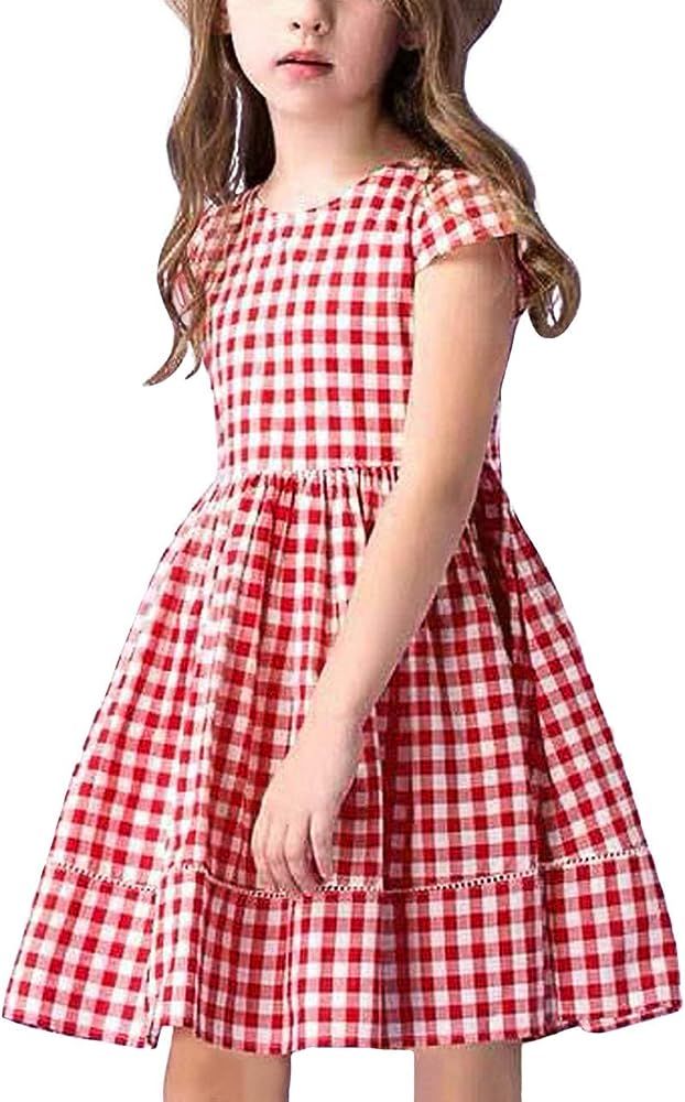 Girl Casual Dress Long Sleeve Buffalo Check Black White Plaid Dresses for Kids(2-8yrs) | Amazon (US)