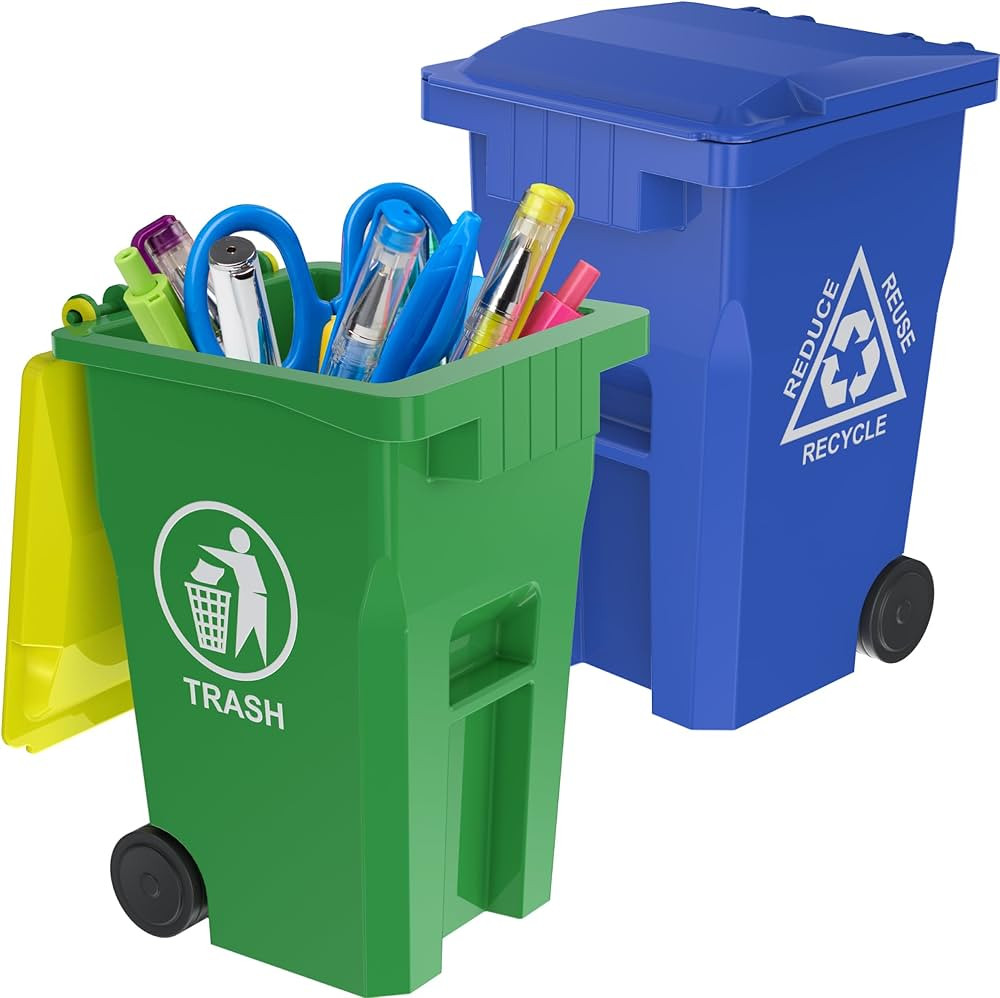 Wiosi Mini Garbage Trash Pen Holder for Desk, Pack of 2, Blue & Green, Tiny Recycle Bin Pencil Ho... | Amazon (US)