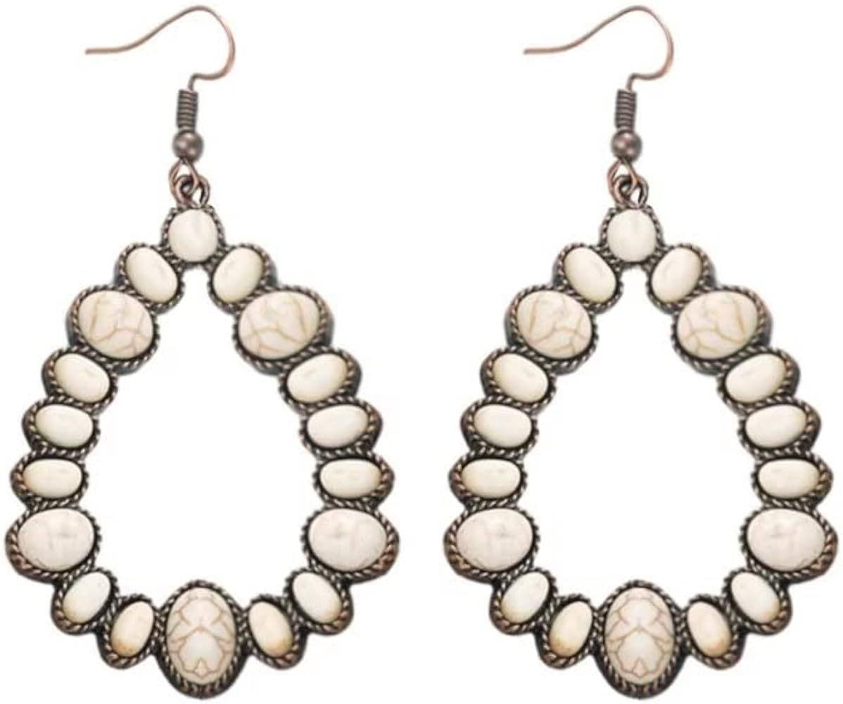 Turquoise Bohemian Dangle Metal Large Oval Earrings Statement Teardrop Earrings Western Earrings ... | Amazon (US)