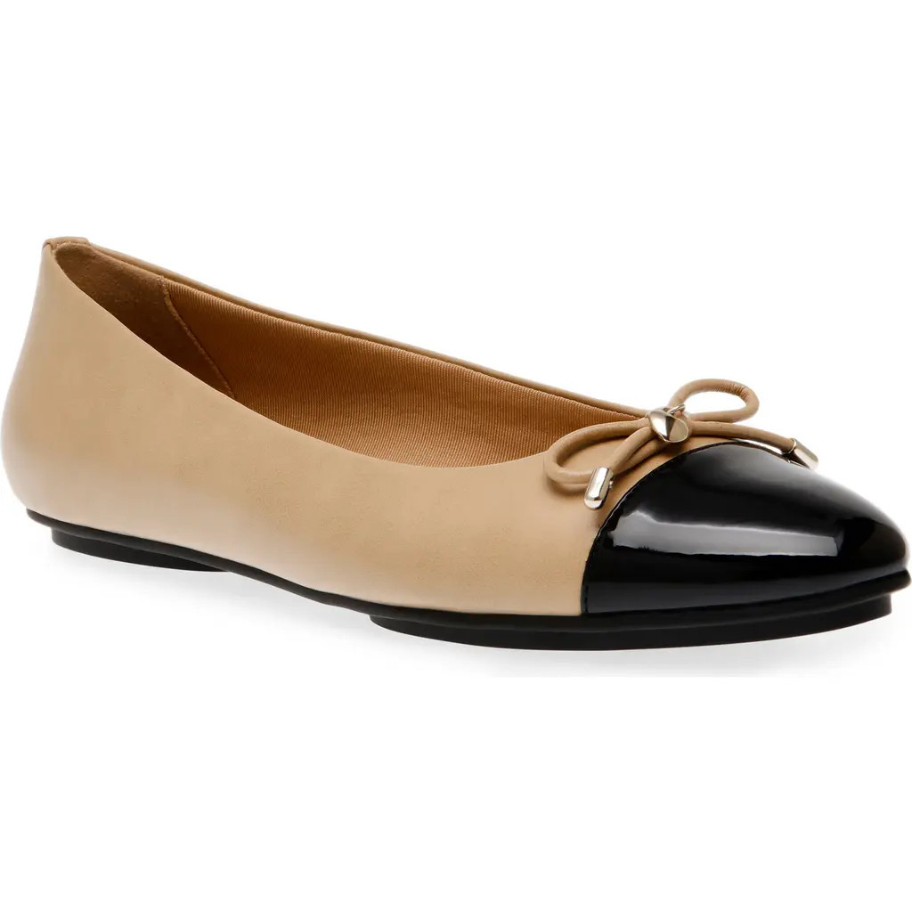 Anne Klein Luci Cap Toe Ballet Flat in Beige/Black Smooth /Patent at Nordstrom, Size 10 | Nordstrom