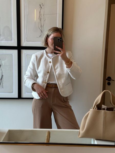 Spring Summer Style, Outfit Inspiration, White Jacket, White T-Shirt, Beige Trousers, Very 

#LTKSeasonal #LTKeurope #LTKstyletip