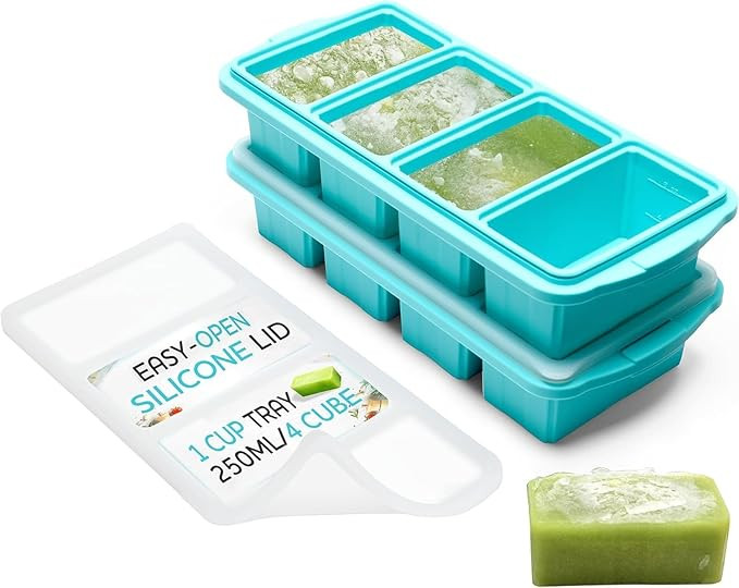 XOMOO Silicone Freezer Tray With Lid - Soup Freezer Container molds - Large Ice Cube Tray- makes ... | Amazon (US)