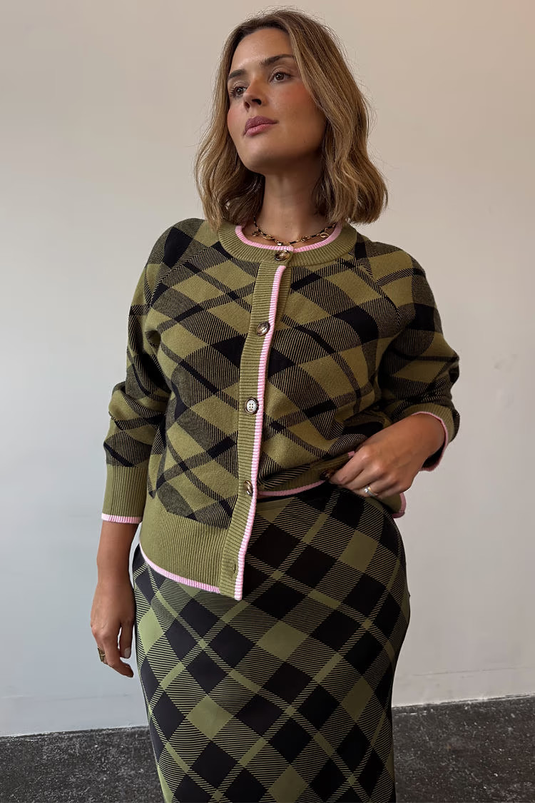 Olive Tartan Cheryl Cardigan | Never Fully Dressed (UK & IE)