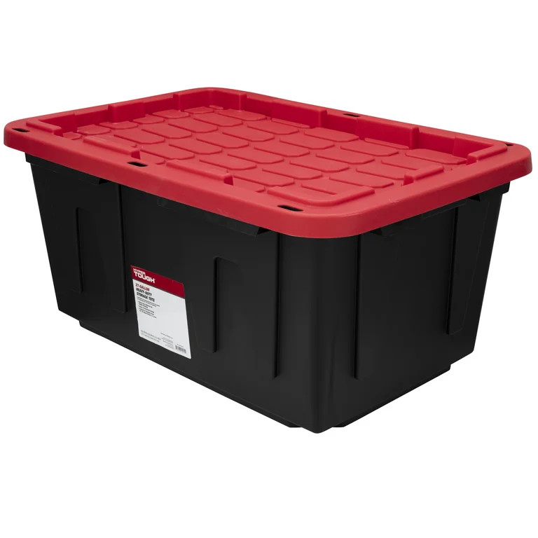 Hyper Tough 27 Gallon Snap Lid Plastic Storage Bin Container, Black with Red Lid | Walmart (US)