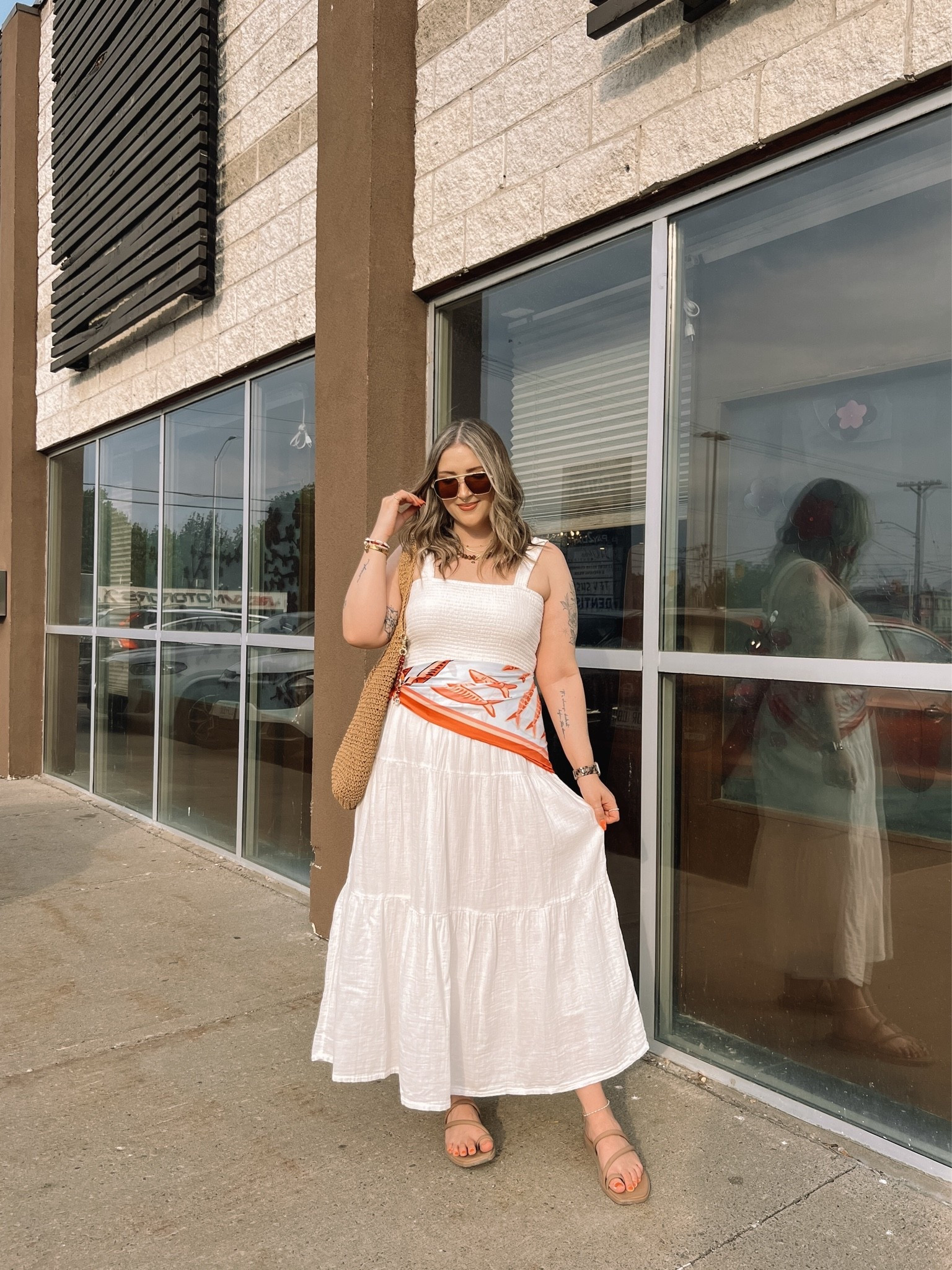 Summer date night outfit! Wearing my usual L in the white maxi dress. Crocs sandals are super comfy, I’m a 9.5-10 and wear a 10. Canadian scarf & crocs links are under similar products

#LTKsummer #LTKdresses #LTKmidsize