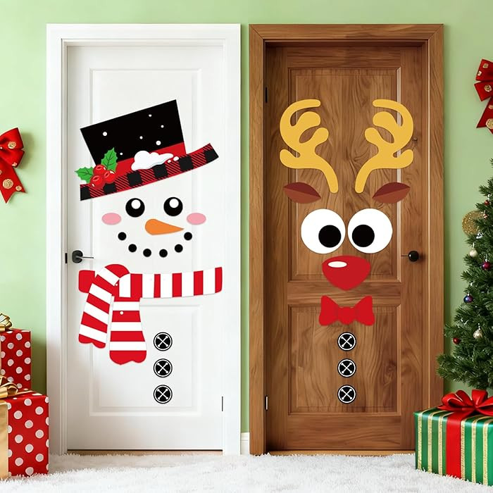 13.8 * 39.4'' Christmas Door Decal Sticker 2 Sheet Winter Snowman Elk Removable Door Clings Large... | Amazon (US)