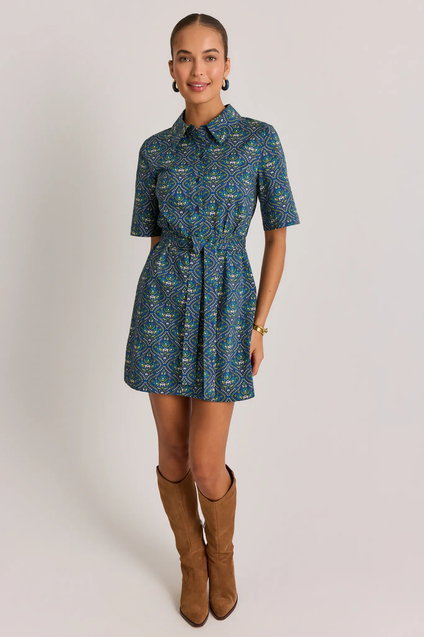 Allison Navy Printed Short Dress | Avara