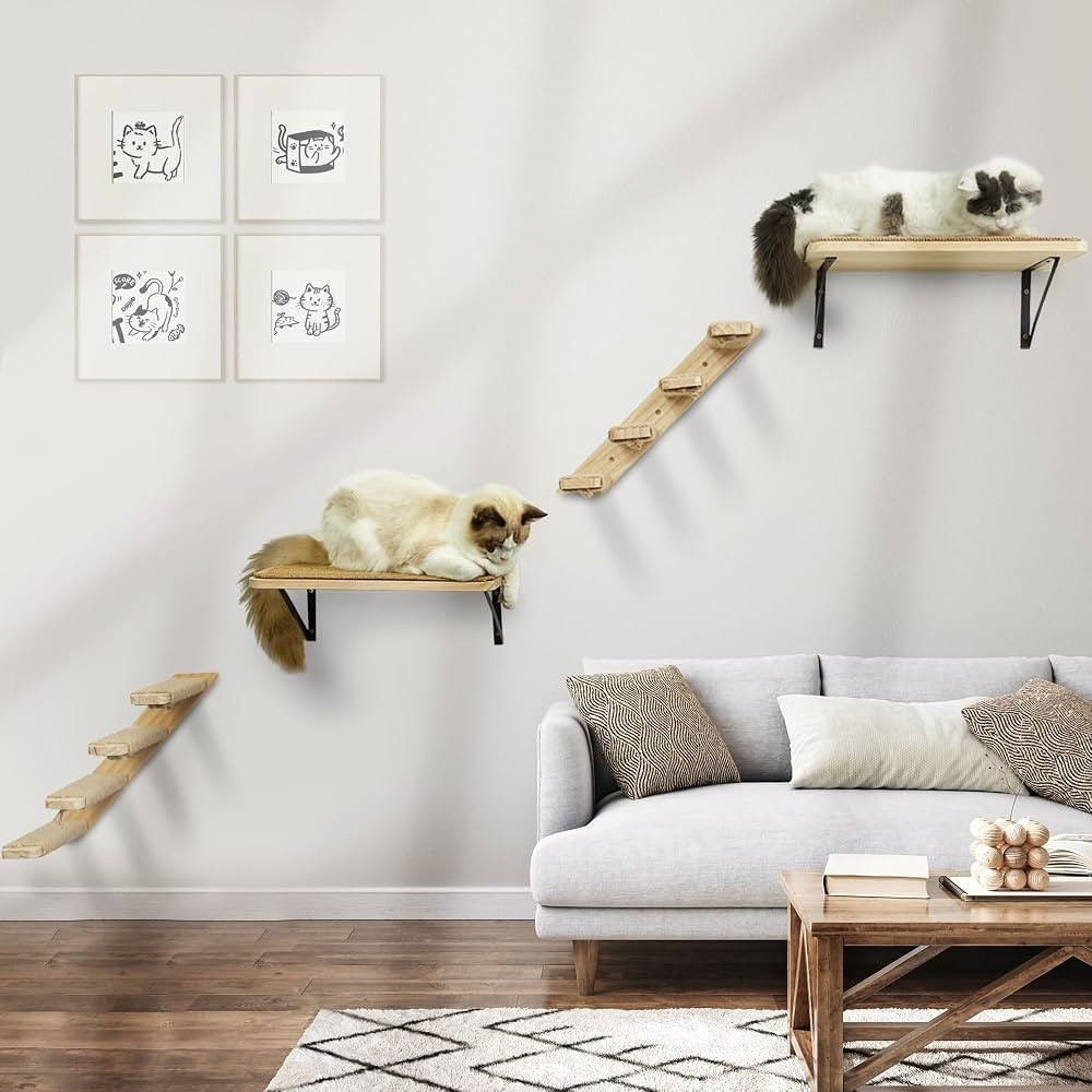 Cat Wall Furniture Set, 2PCS Cat Shelves & 2PCS 4 Steps Wall Shelves Stairs Tower Climbing Scratc... | Amazon (US)